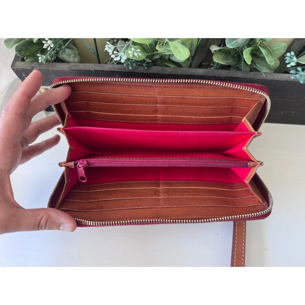 Dooney & Bourke Florentine Folded Zip Wristlet Cognac Leather Wallet